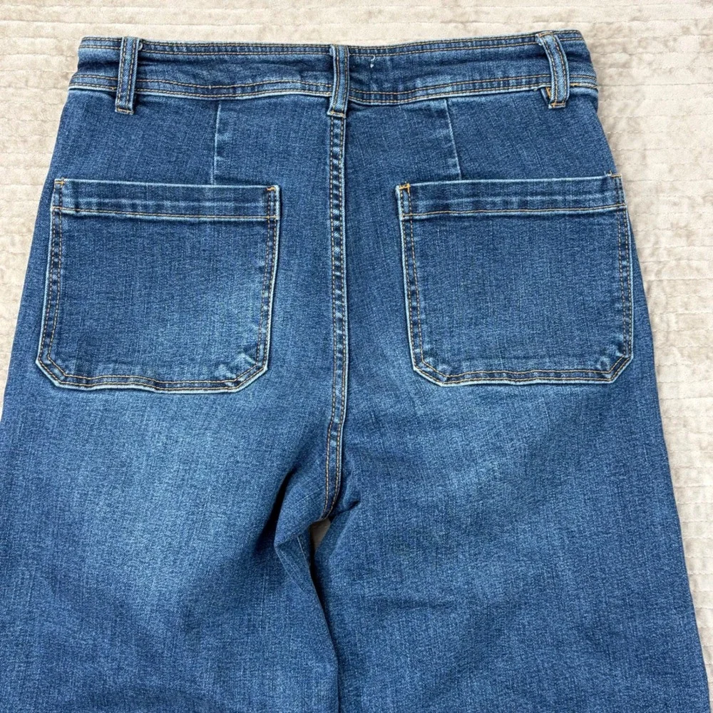 OAT New York High Rise Wide Leg Raw Hem Blue Denim Jeans Womens Size 6/28